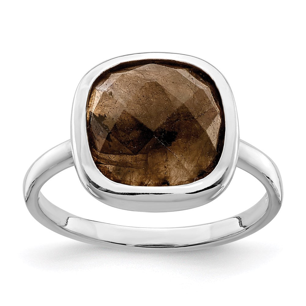 Sterling Silver Rhodium Plated Brown Cz Ring