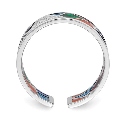 Sterling Silver Rhodium Plated Abstract Multi Color Enamel & Cz Cuff Ring