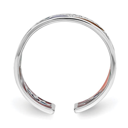 Sterling Silver Rhodium Plated Abstract Multi Color Enamel & Cz Cuff Ring