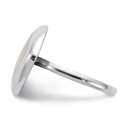 Sterling Silver Rhodium Plated Moon Mother Of Pearl Ring