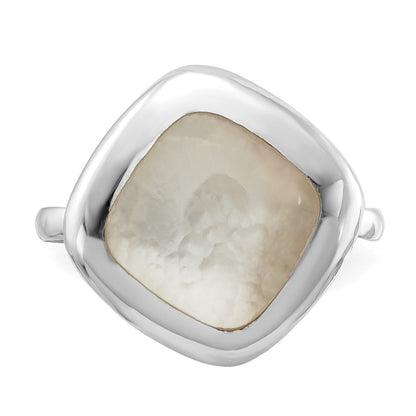 Sterling Silver Rhodium Plated Moon Mother Of Pearl Ring