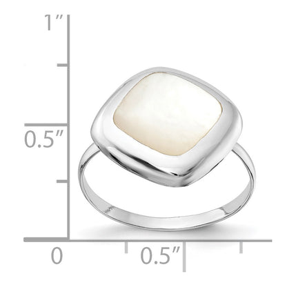 Sterling Silver Rhodium Plated Moon Mother Of Pearl Ring