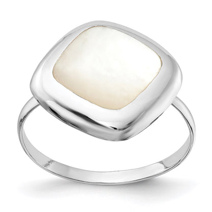 Sterling Silver Rhodium Plated Moon Mother Of Pearl Ring