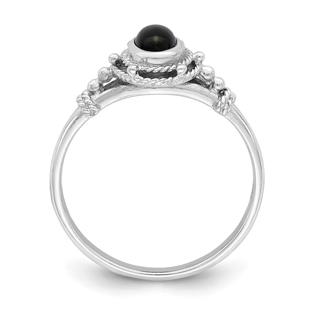 Sterling Silver Rhodium Plated With Black Oval Onyx Stone Ring