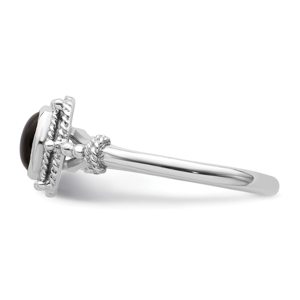 Sterling Silver Rhodium Plated With Black Oval Onyx Stone Ring