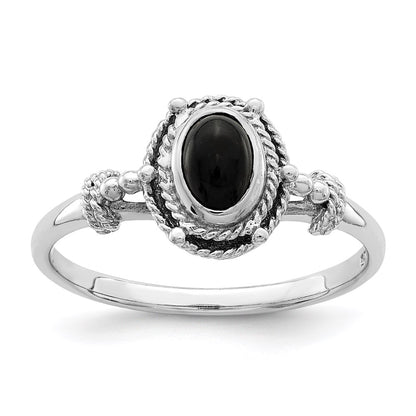 Sterling Silver Rhodium Plated With Black Oval Onyx Stone Ring