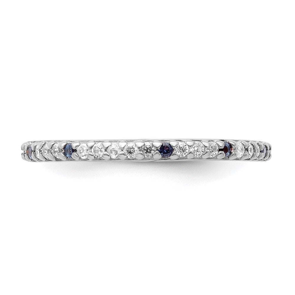 Sterling Silver Rhodium Plated With Blue, Pink & Clear Cz Ring