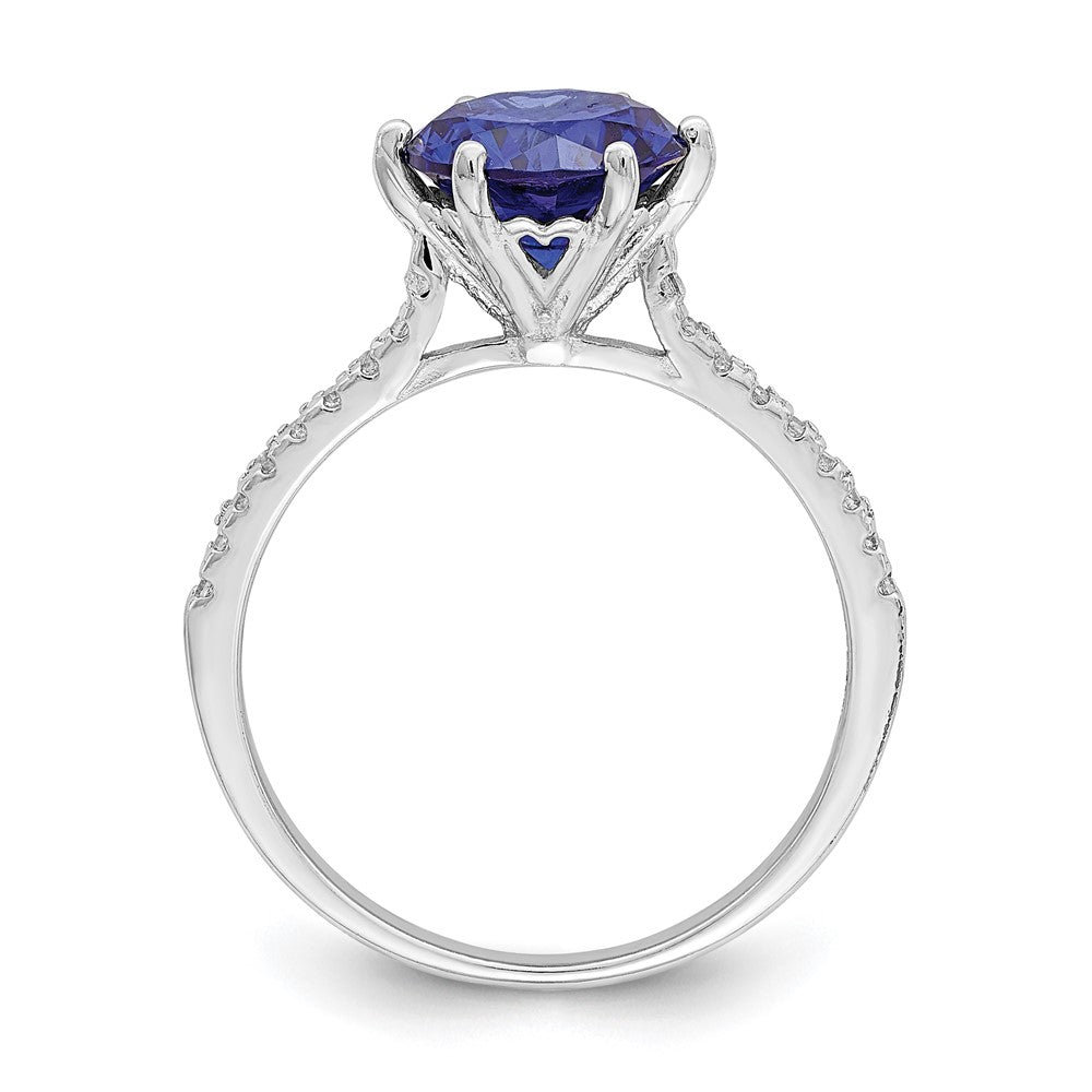 Sterling Silver Rhodium Plated Blue And White Cz Ring