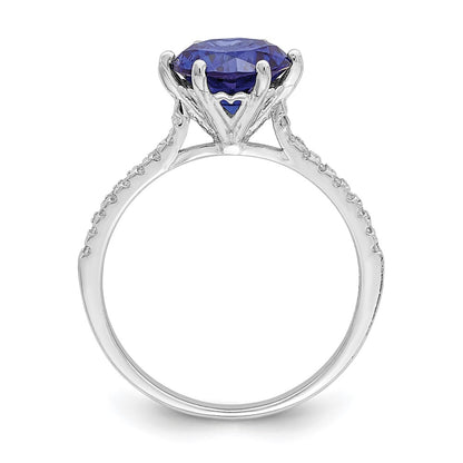 Sterling Silver Rhodium Plated Blue And White Cz Ring