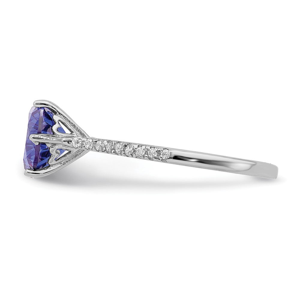 Sterling Silver Rhodium Plated Blue And White Cz Ring