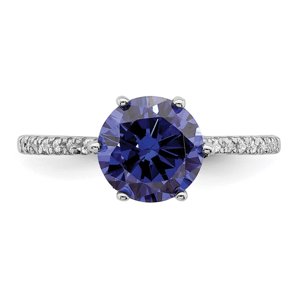 Sterling Silver Rhodium Plated Blue And White Cz Ring