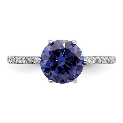 Sterling Silver Rhodium Plated Blue And White Cz Ring