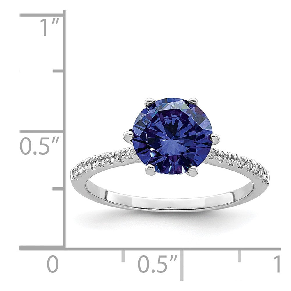 Sterling Silver Rhodium Plated Blue And White Cz Ring