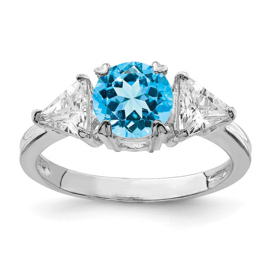 Sterling Silver Rhodium Blue Topaz Ring