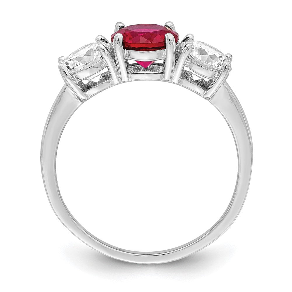 Sterling Silver Rhodium Plated Created Corundum & Cz 3 Stone Ring