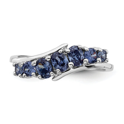 Sterling Silver Rhodium Plated 7 Stone Blue Cz Ring (Size 6 Only)