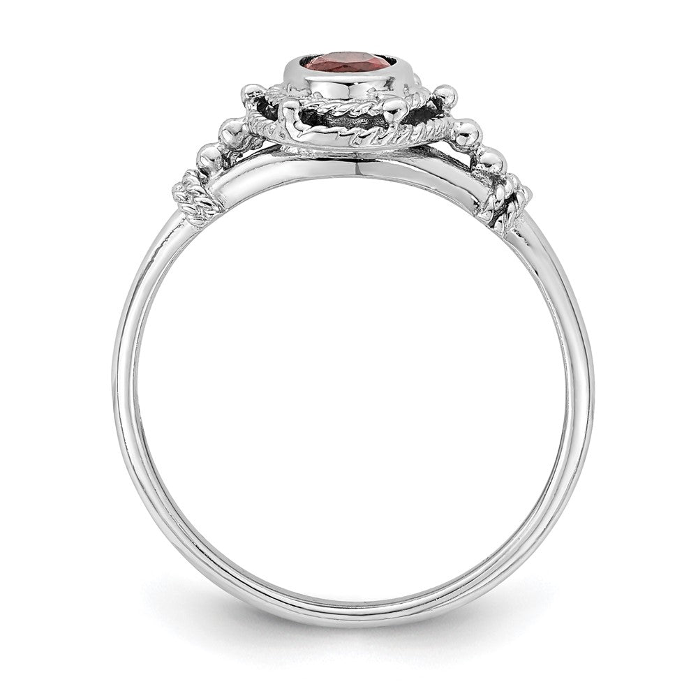 Sterling Silver Rhodium Plated With Red Oval Cz Stone Ring (Size 6 Only)