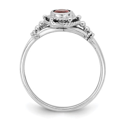 Sterling Silver Rhodium Plated With Red Oval Cz Stone Ring (Size 6 Only)