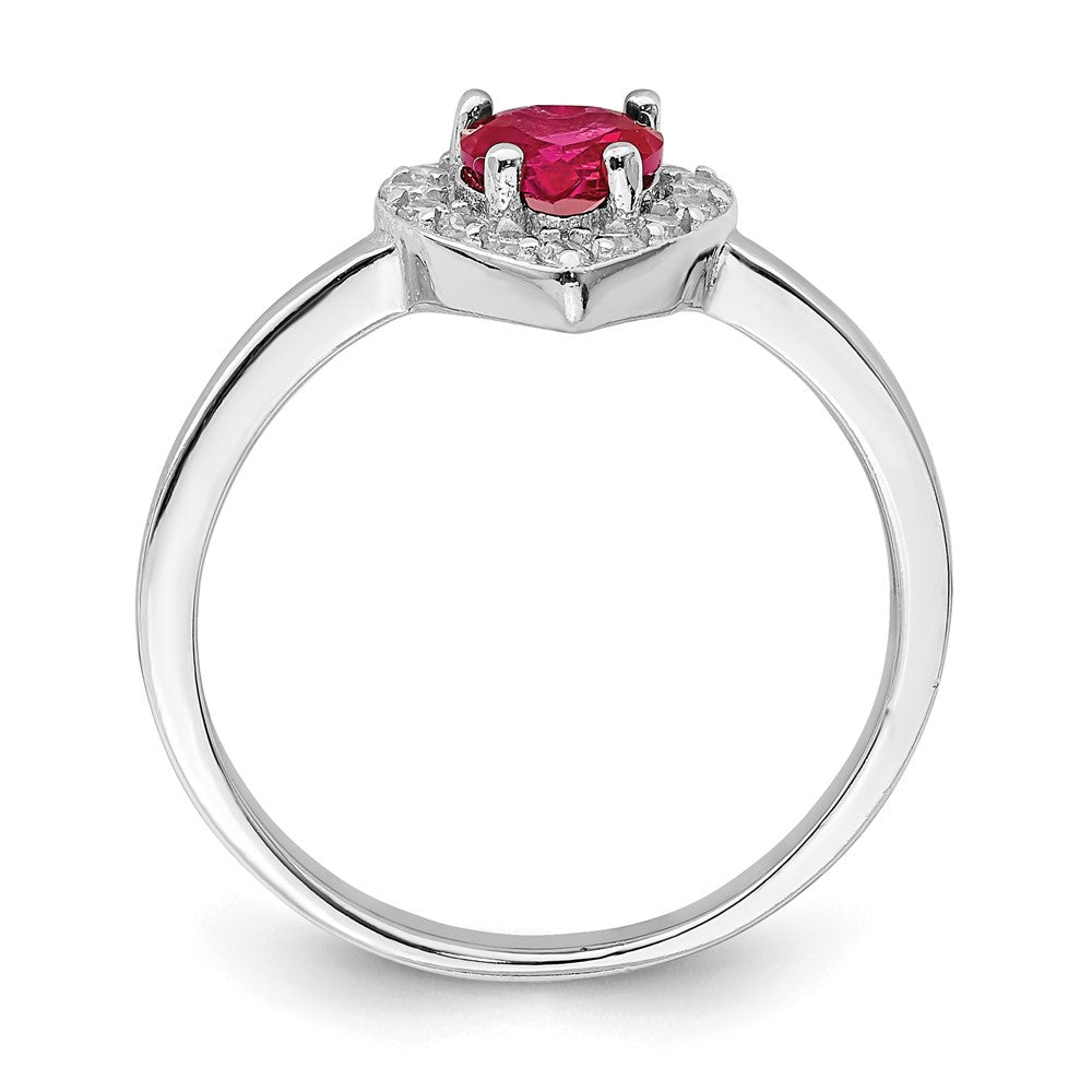 Sterling Silver Rhodium Plated Created Corundum & Cz Heart Ring