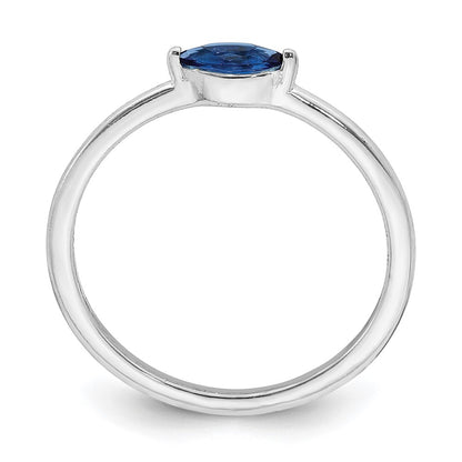 Sterling Silver Rhodium Plated Blue Cz Ring