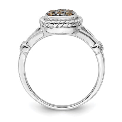 Sterling Silver Rhodium Plated Champagne & Clear Cz Ring