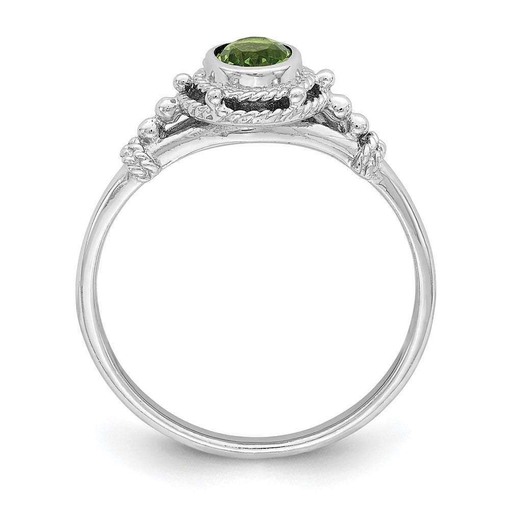 Sterling Silver Rhodium Plated With Green Oval Cz Stone Ring