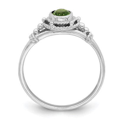 Sterling Silver Rhodium Plated With Green Oval Cz Stone Ring