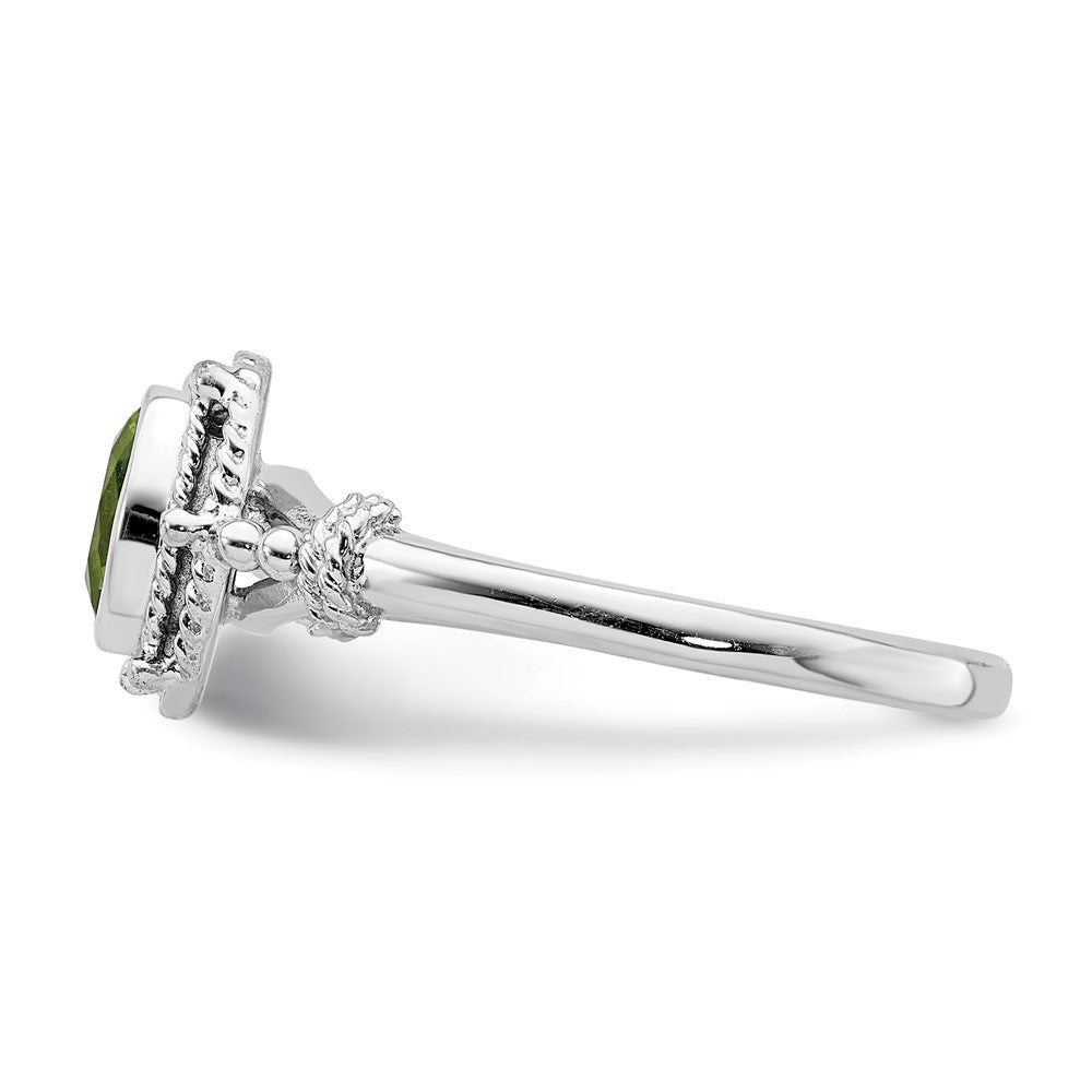 Sterling Silver Rhodium Plated With Green Oval Cz Stone Ring