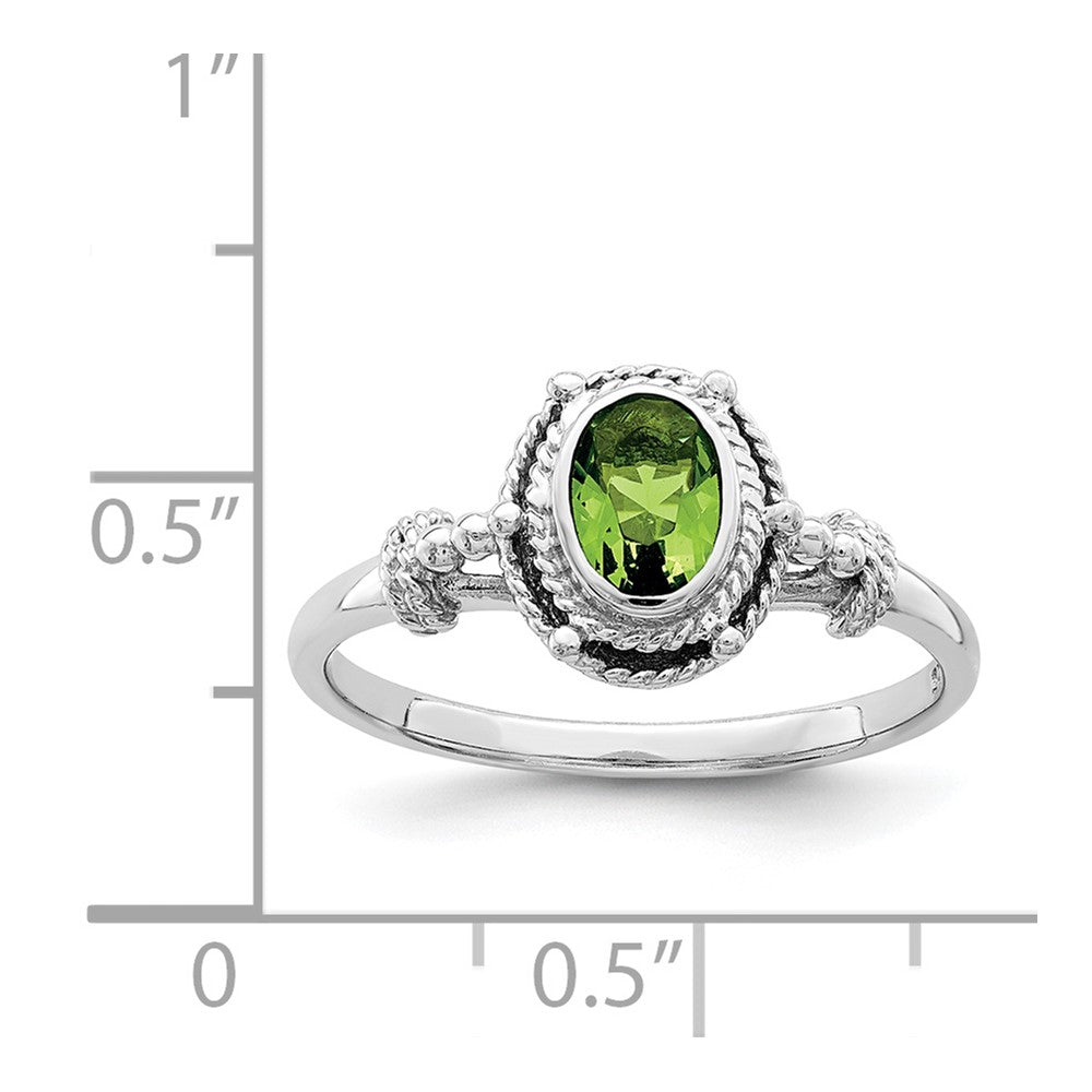 Sterling Silver Rhodium Plated With Green Oval Cz Stone Ring