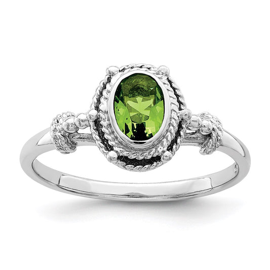 Sterling Silver Rhodium Plated With Green Oval Cz Stone Ring