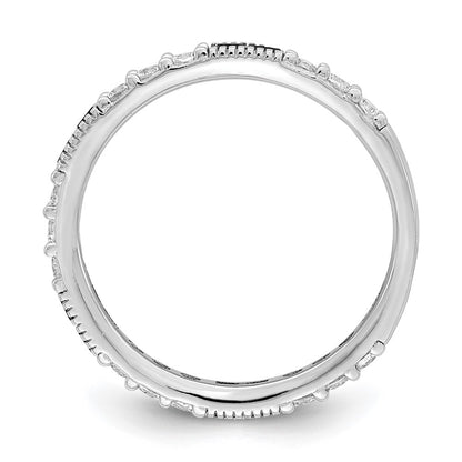 Sterling Silver Rhodium Plated Synthetic Green Spinel & Cz Band