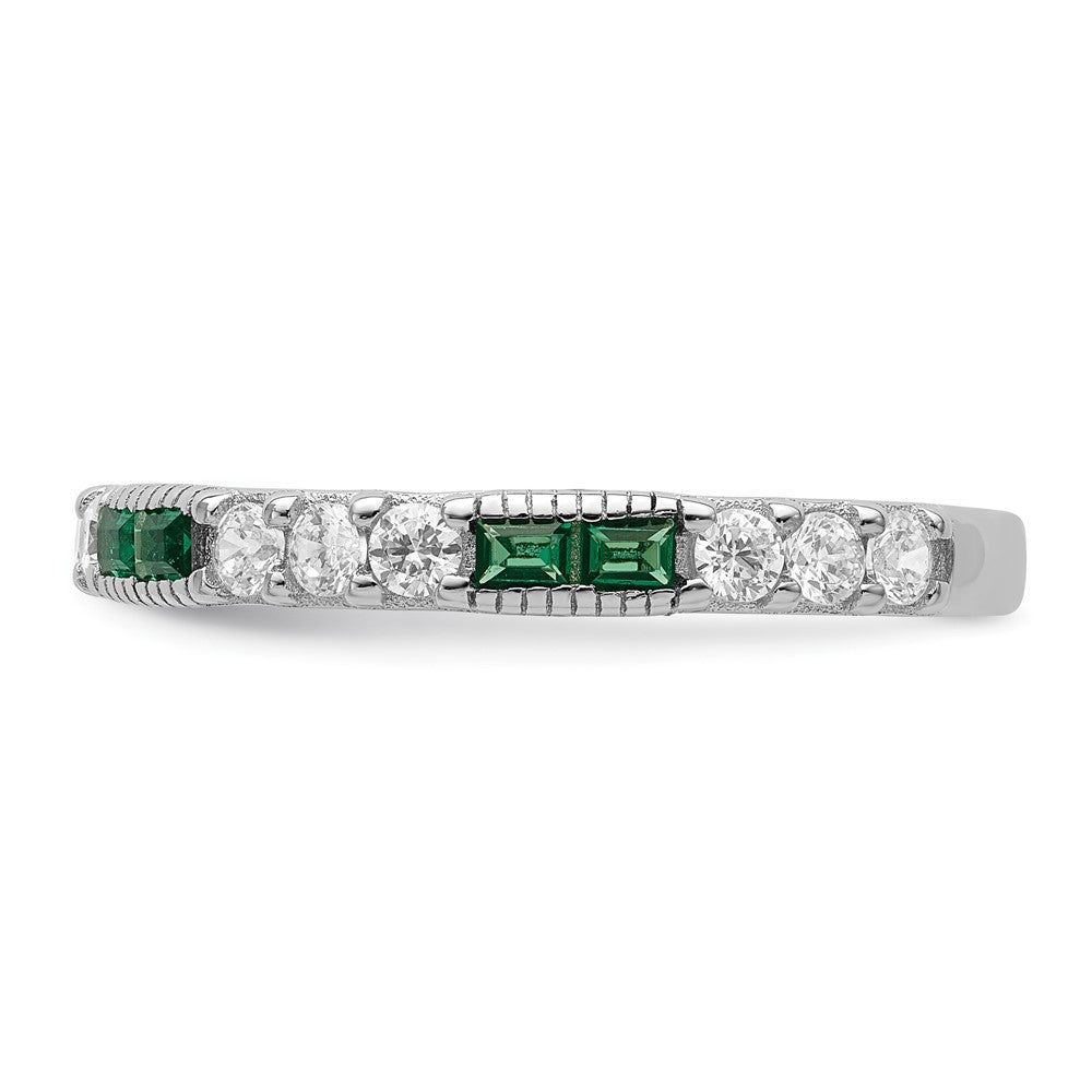 Sterling Silver Rhodium Plated Synthetic Green Spinel & Cz Band