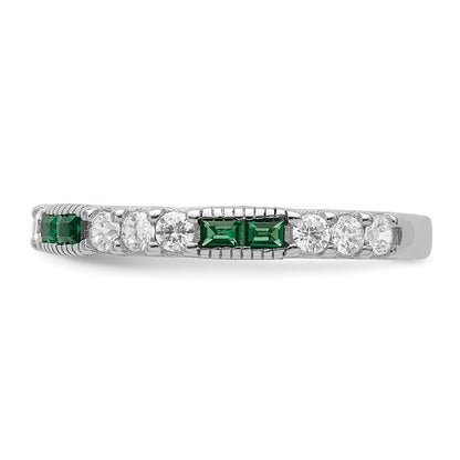 Sterling Silver Rhodium Plated Synthetic Green Spinel & Cz Band
