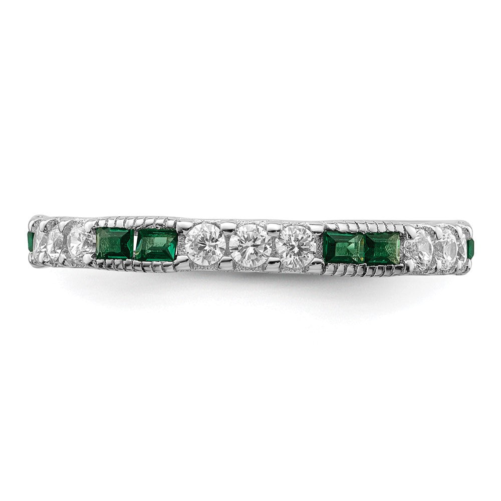 Sterling Silver Rhodium Plated Synthetic Green Spinel & Cz Band