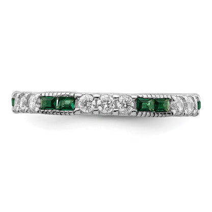 Sterling Silver Rhodium Plated Synthetic Green Spinel & Cz Band