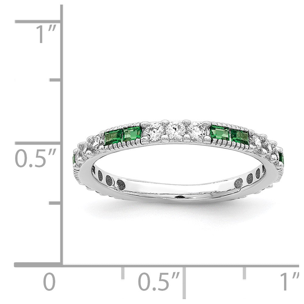 Sterling Silver Rhodium Plated Synthetic Green Spinel & Cz Band