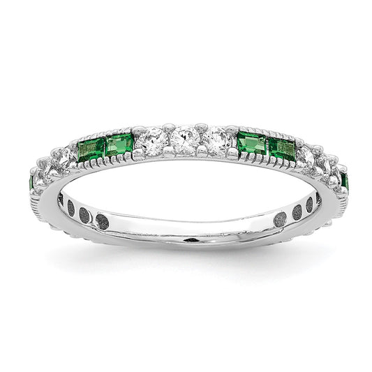Sterling Silver Rhodium Plated Synthetic Green Spinel & Cz Band