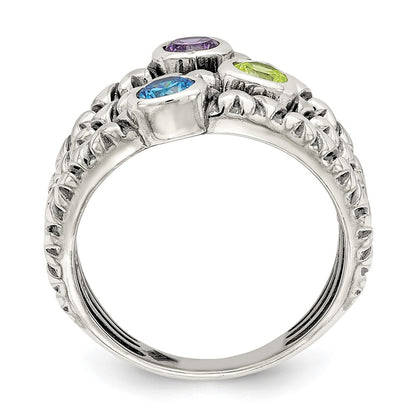Sterling Silver Blue, Green & Purple Cz Oxidized Ring