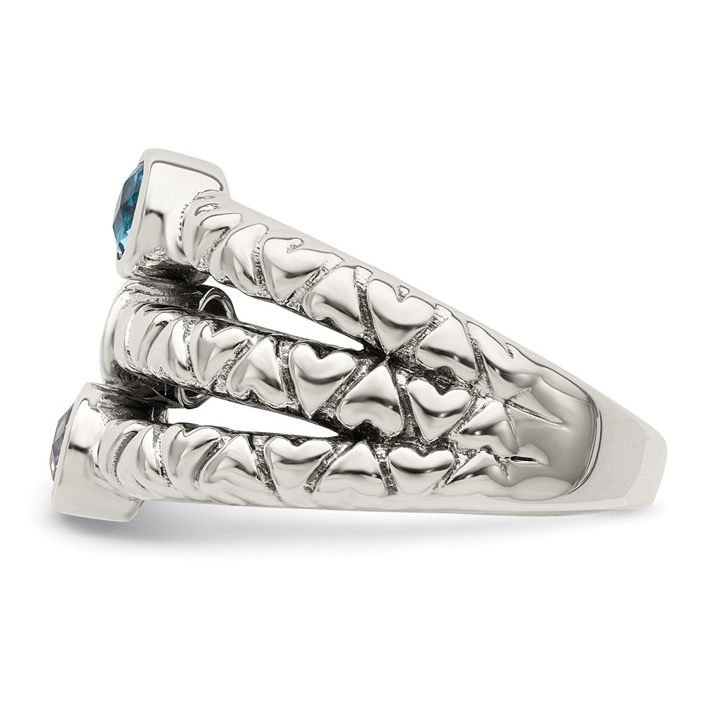 Sterling Silver Blue, Green & Purple Cz Oxidized Ring