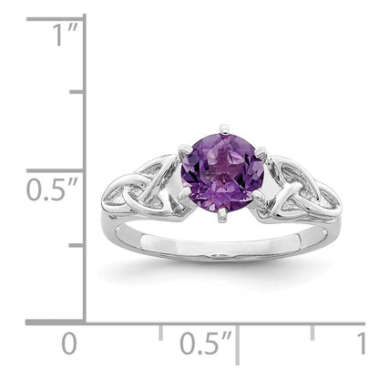 Sterling Silver Rhodium Plated Amethyst Celtic Trinity Ring