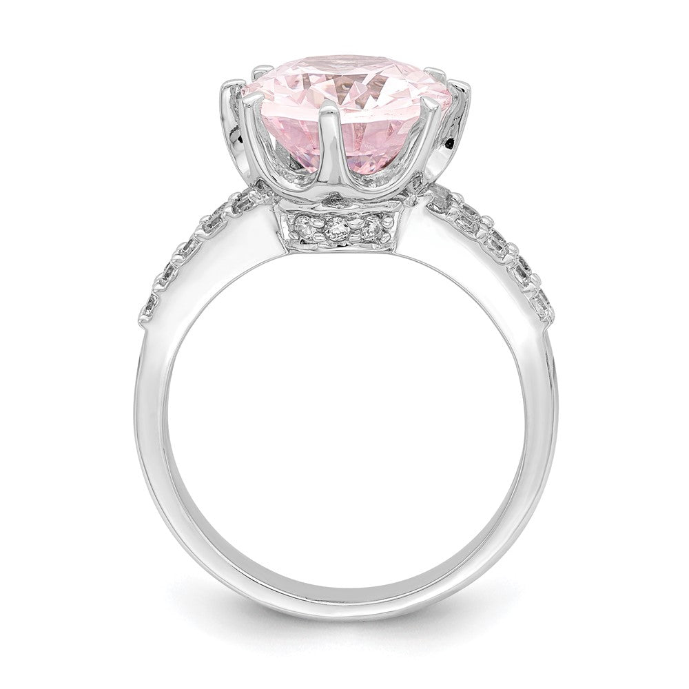 Sterling Silver Rhodium Plated 12X10 Oval Pink & White Cz Ring (Size 8 Only)
