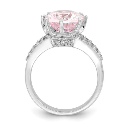 Sterling Silver Rhodium Plated 12X10 Oval Pink & White Cz Ring (Size 8 Only)