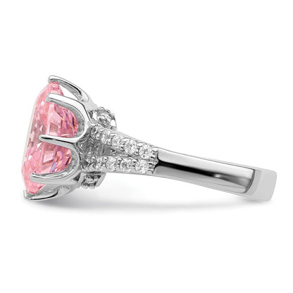 Sterling Silver Rhodium Plated 12X10 Oval Pink & White Cz Ring (Size 8 Only)