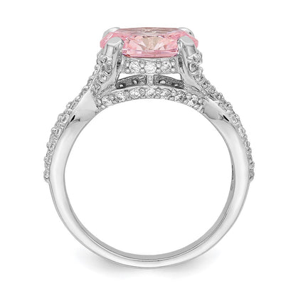 Sterling Silver Rhodium Plated Pink 10X8 Oval Cz Ring (Size 8 Only)