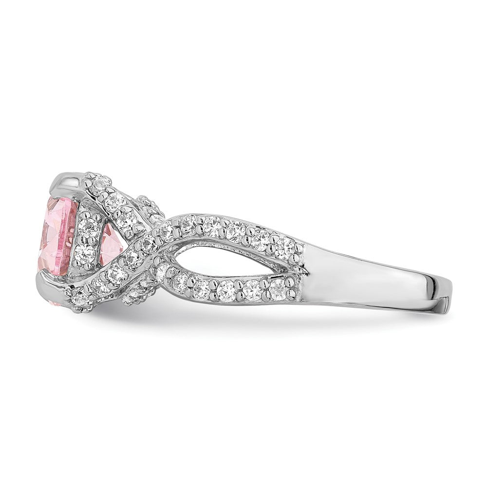 Sterling Silver Rhodium Plated Pink 10X8 Oval Cz Ring (Size 8 Only)