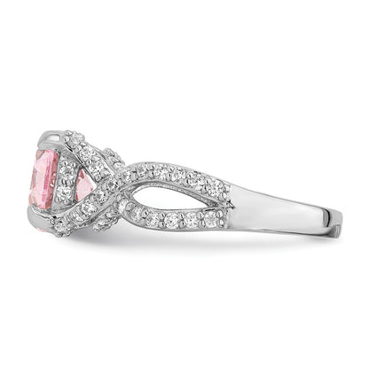 Sterling Silver Rhodium Plated Pink 10X8 Oval Cz Ring (Size 8 Only)