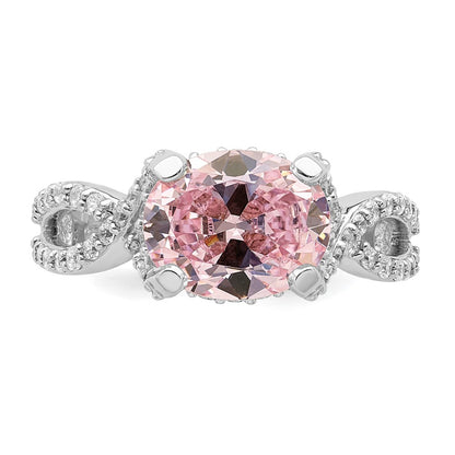 Sterling Silver Rhodium Plated Pink 10X8 Oval Cz Ring (Size 8 Only)