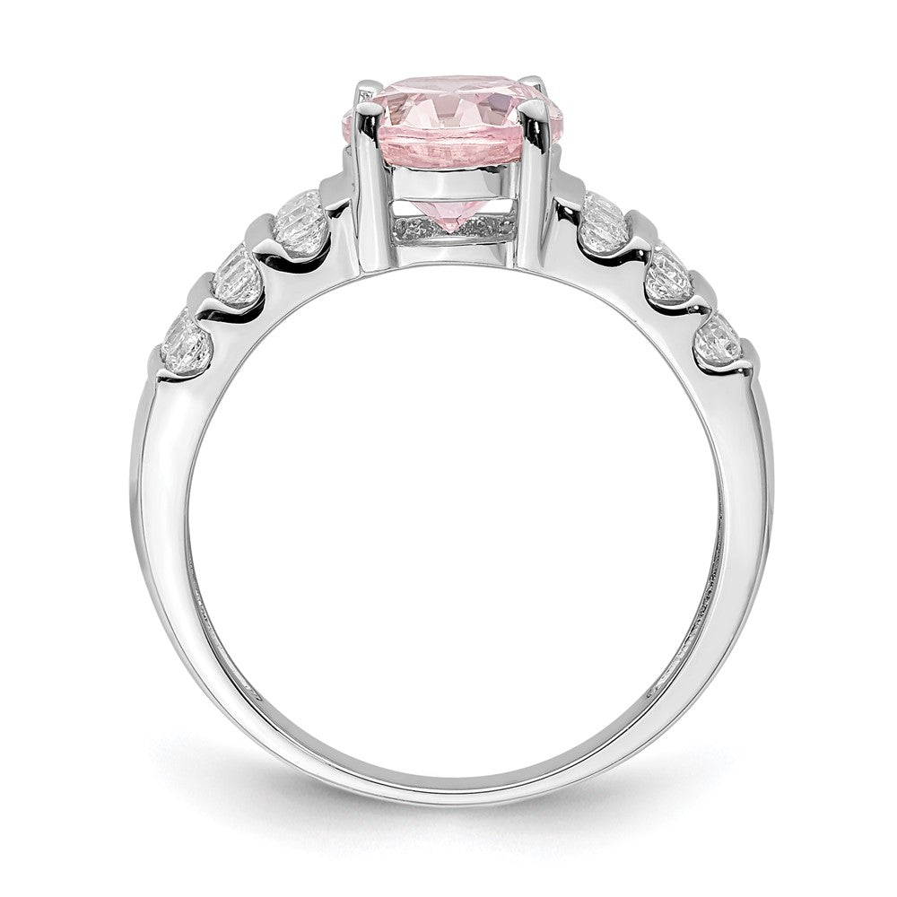 Sterling Silver Rhodium Plated Oval Pink & White Cz Ring