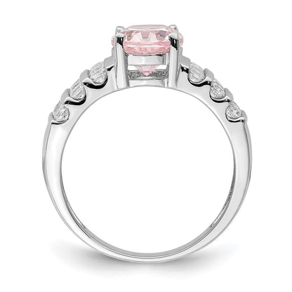 Sterling Silver Rhodium Plated Oval Pink & White Cz Ring