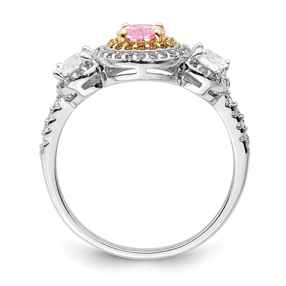 Sterling Silver Rhodium Plated Pink, White, & Yellow Cz Oval Cut Ring